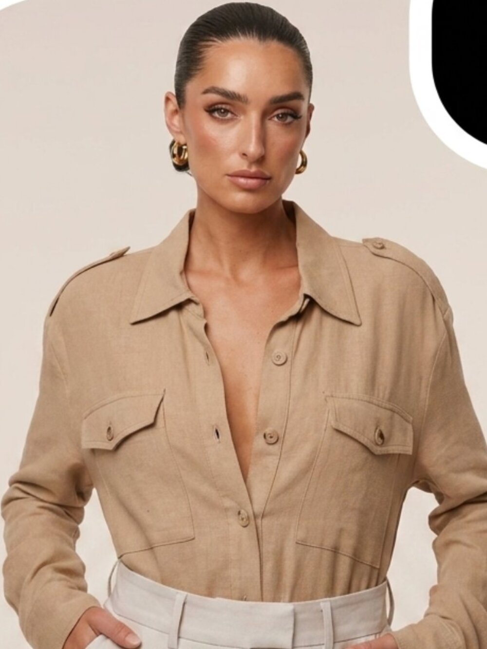 Jluxlabel Beige Sway Sheer Button Up Top (S)
